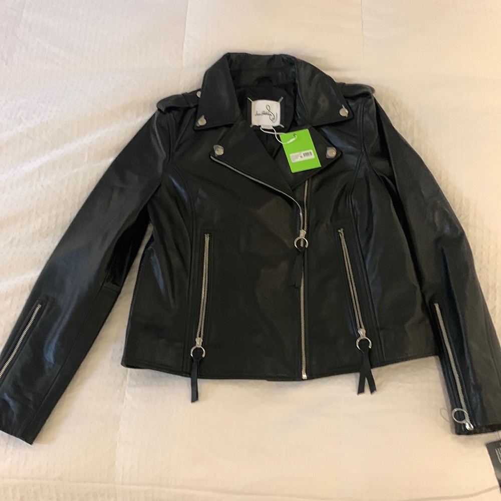 NWT Sam Edelman Leather Moto Jacket Black L